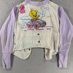 Vintage 1980s Sears Kids Tweety Bird Cartoon Sweatshirt - Lavender and White